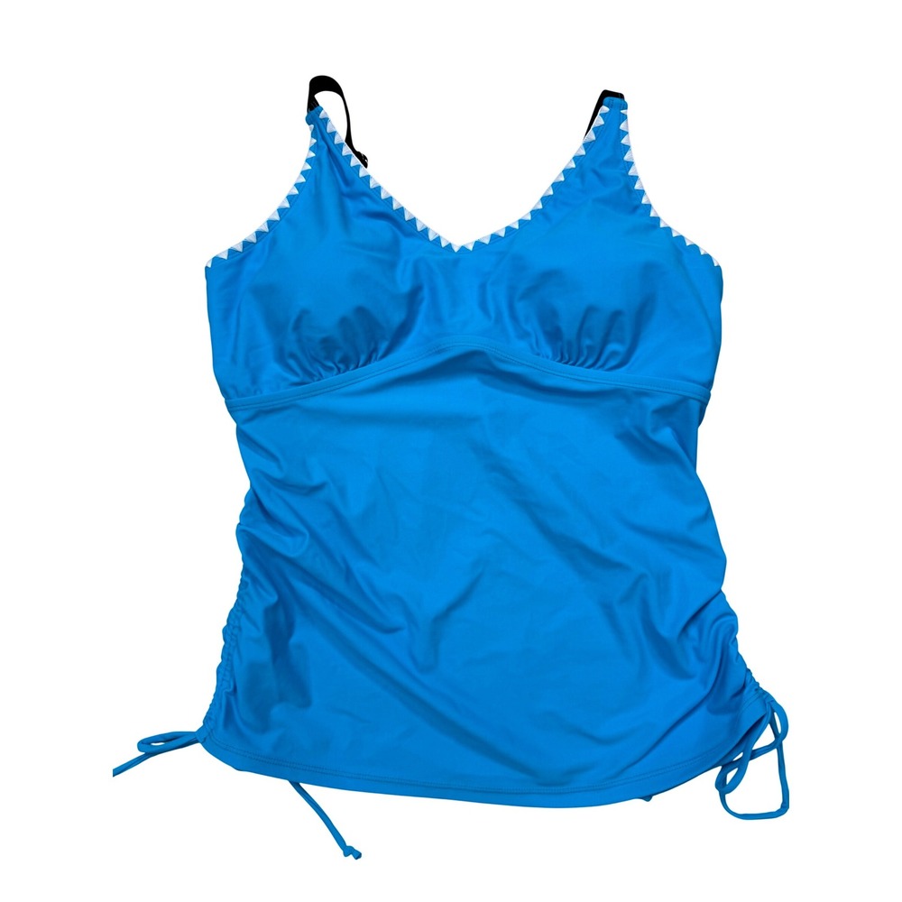 Gracyoga Tankini Top Womens XL Blue NEW Ruched Side Embroidered Trim Swimwear